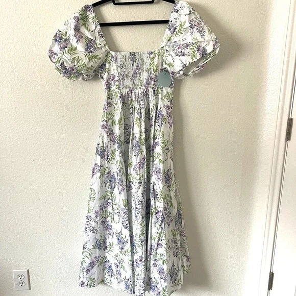 NWT Hill House Sz XS Matilda Midi Dress Wisteria White Floral Bridgerton Cottage - Picture 4 of 14